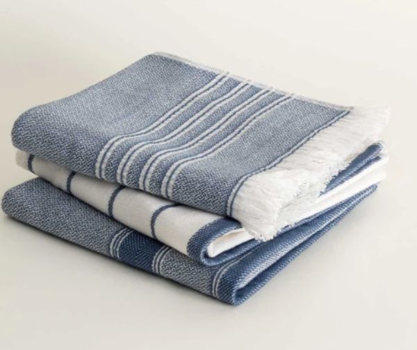 ELİS 3 LÜ HAVLU SET MAVİ-KREM resmi