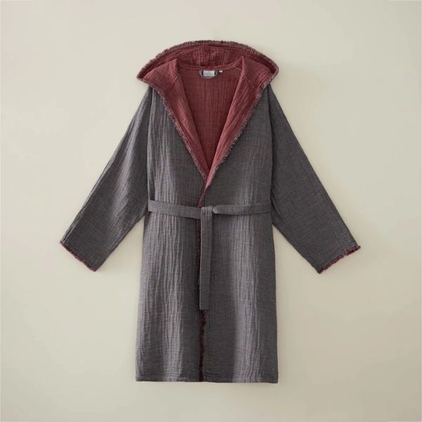 MUNA ERKEK BORNOZ ANTRASİT- BORDO resmi