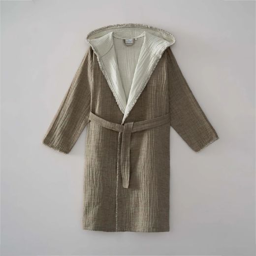 MUNA KADIN BORNOZ YEŞİL-KREM resmi